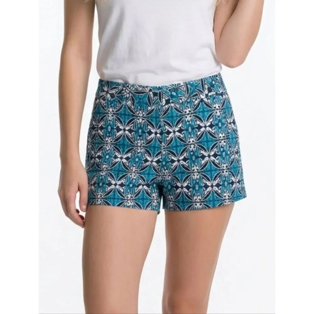 Stylus Island Teal Geo Twill Cotton Shorts Size 6